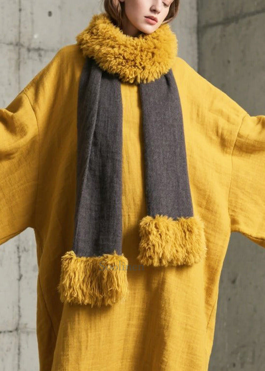Simple Yellow Oversized Cotton Long Gown Dresses Batwing Sleeve
