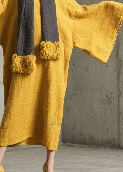Simple Yellow Oversized Cotton Long Gown Dresses Batwing Sleeve