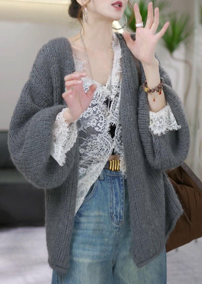 Simple Yellow V Neck Solid Cotton Knit Cardigans Winter