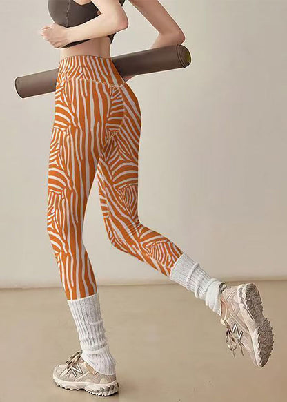 Simple Zebra Pattern Print High Waist Pilates Capri Running Leggings
