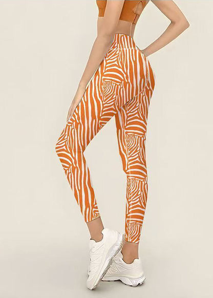 Simple Zebra Pattern Print High Waist Pilates Capri Running Leggings