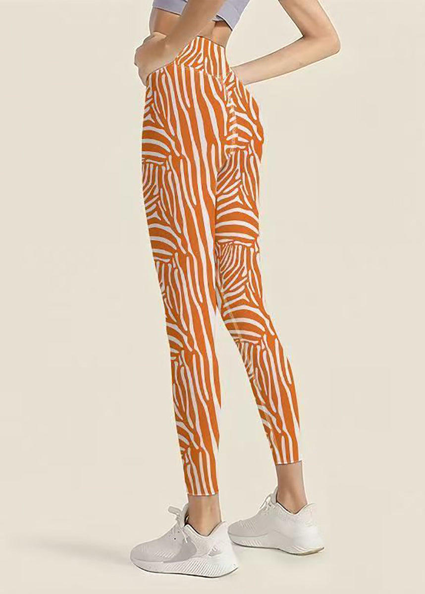 Simple Zebra Pattern Print High Waist Pilates Capri Running Leggings