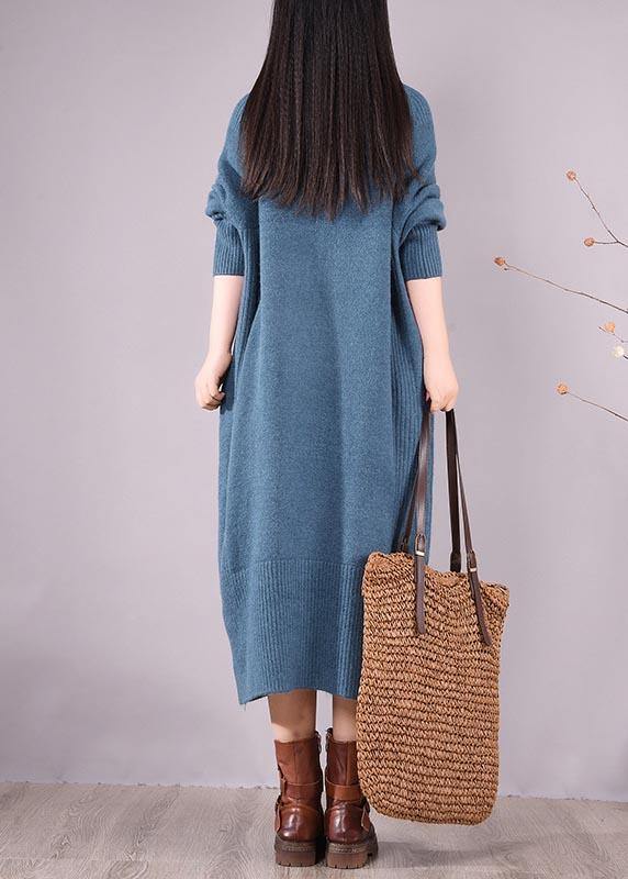 Simple Zippered Pockets Spring Clothes For Women Work Outfits Blue Robes Dresses - SooLinen