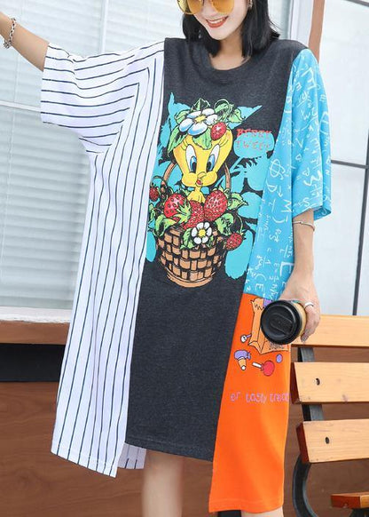 Simple asymmetric hem blended clothes Women linen patchwork Dress summer - SooLinen