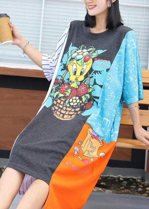 Simple asymmetric hem blended clothes Women linen patchwork Dress summer - SooLinen