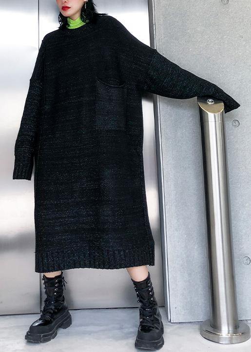 Simple big pockets Sweater fall dress DIY black Tejidos knitted dress - SooLinen
