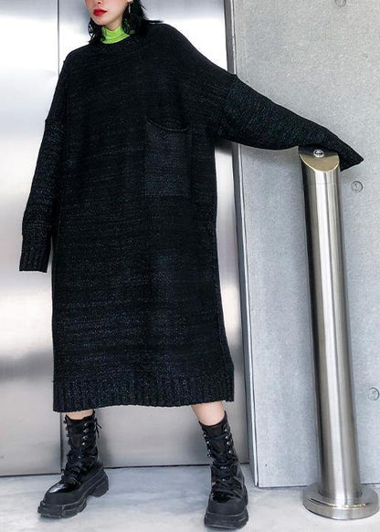 Simple big pockets Sweater fall dress DIY black Tejidos knitted dress - SooLinen