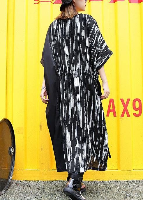 Simple black cotton clothes For Women patchwork long summer Dress - SooLinen