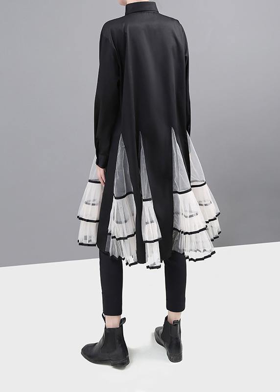 Simple black cotton clothes big hem Maxi patchwork shirt Dress - SooLinen