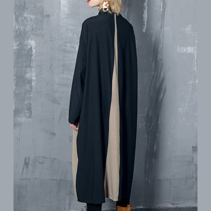 Simple black cotton tunic top 2025 Shape patchwork A Line Dresses