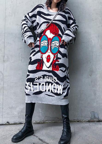 Simple black print Sweater Aesthetic Street Style o neck Art knitwear - SooLinen