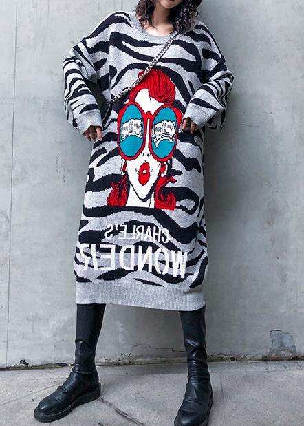 Simple black print Sweater Aesthetic Street Style o neck Art knitwear - SooLinen