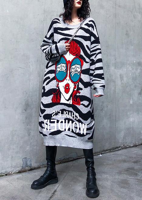 Simple black print Sweater Aesthetic Street Style o neck Art knitwear - SooLinen