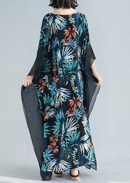 Simple black print chiffon dresses Omychic Fashion Ideas v neck patchwork Traveling Summer Dress - SooLinen