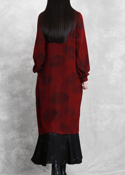 Simple burgundy clothes For Women v neck pockets long Dresses - SooLinen