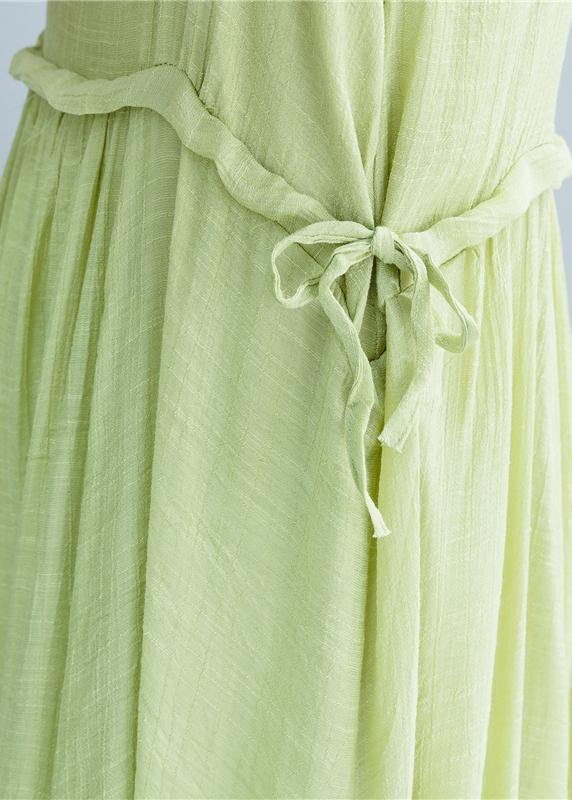 Simple green linen dresses Spaghetti Strap drawstring loose summer Dresses - SooLinen
