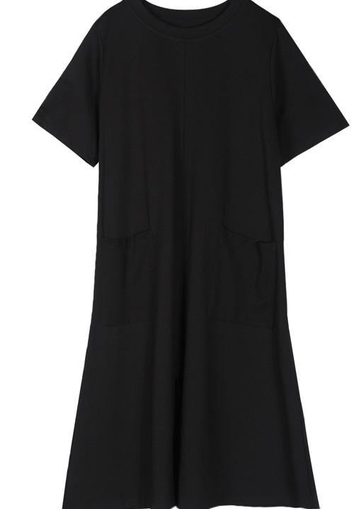 Simple o neck pockets Cotton blended tunic dress Tutorials black Dress summer - SooLinen