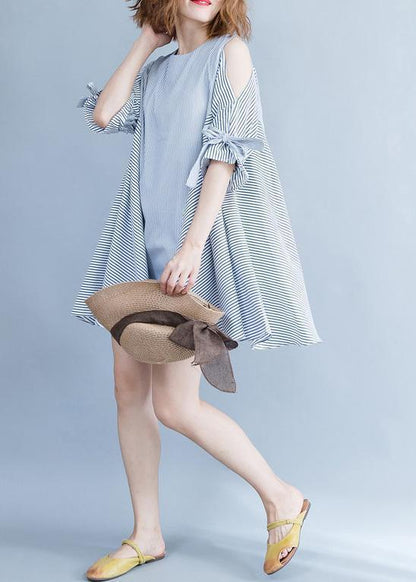 Simple off the shoulder Cotton clothes Women Pakistani Runway black striped loose Dress summer