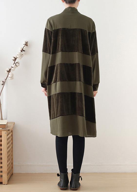 Simple patchwork Bow Cotton clothes Women Fashion Ideas army green Dresses fall - SooLinen