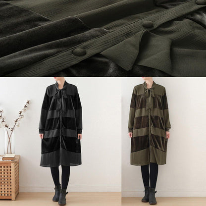 Simple patchwork Bow Cotton clothes Women Fashion Ideas army green Dresses fall - SooLinen