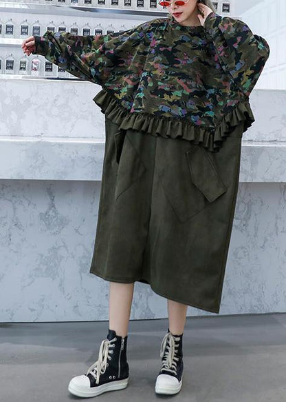 Simple patchwork camouflage tunics for women o neck Ruffles Dresses - SooLinen