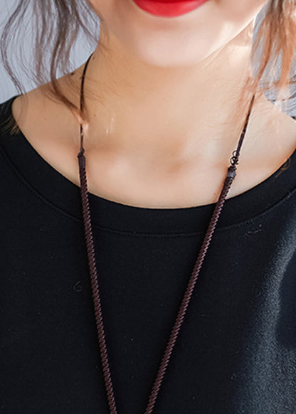 Simple patchwork false two pieces cotton linen clothes stylish Work black Maxi Dresses Summer