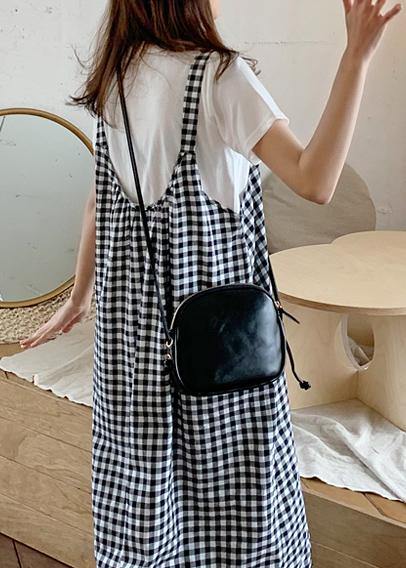 Simple plaid cotton clothes For Women Spaghetti Strap Maxi summer Dress - SooLinen