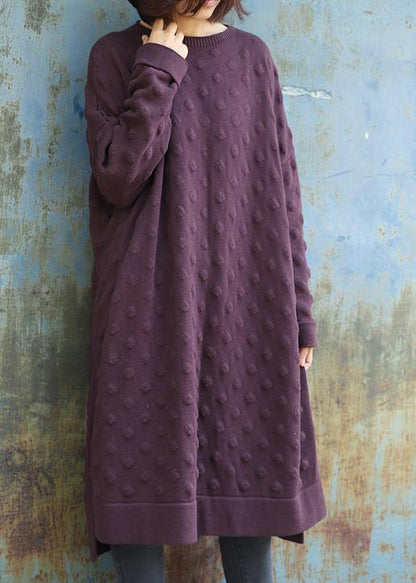 Simple side open Sweater winter dresses Street Style purple Largo knitwear - SooLinen
