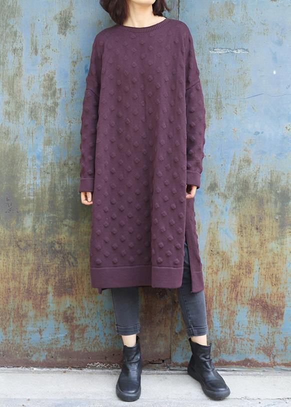 Simple side open Sweater winter dresses Street Style purple Largo knitwear - SooLinen