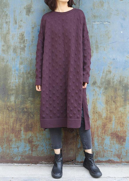 Simple side open Sweater winter dresses Street Style purple Largo knitwear - SooLinen