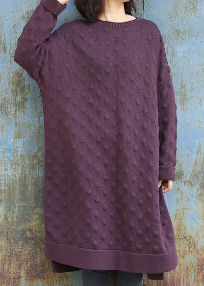 Simple side open Sweater winter dresses Street Style purple Largo knitwear - SooLinen