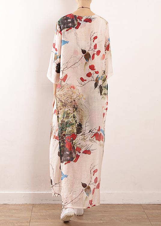 Simple side open silk Tunic Photography prints long Dresses summer - SooLinen
