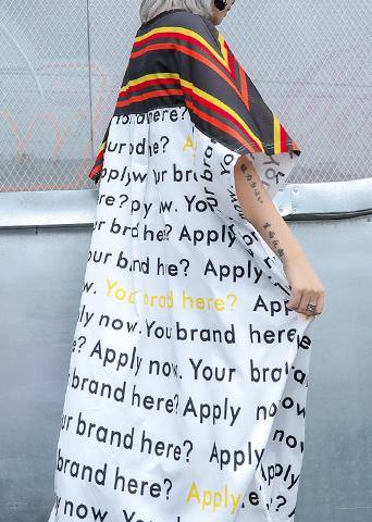 Simple white print cotton dress o neck patchwork Maxi summer Dress - SooLinen