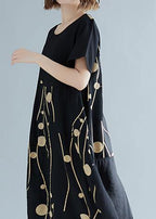 Simple green text cotton linen Tunics wild daily summer Dress