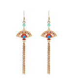 Skinny Gold Copper Overgild Fan Shaped Chalcedony Tassel Drop Earrings