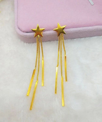 Skinny Gold Sterling Silver Overgild Star Tassel Drop Earrings
