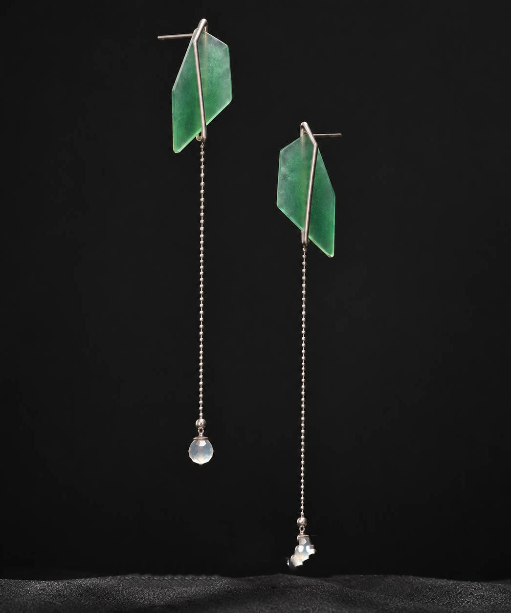 Skinny Green Alloy Jade Tassel Drop Earrings
