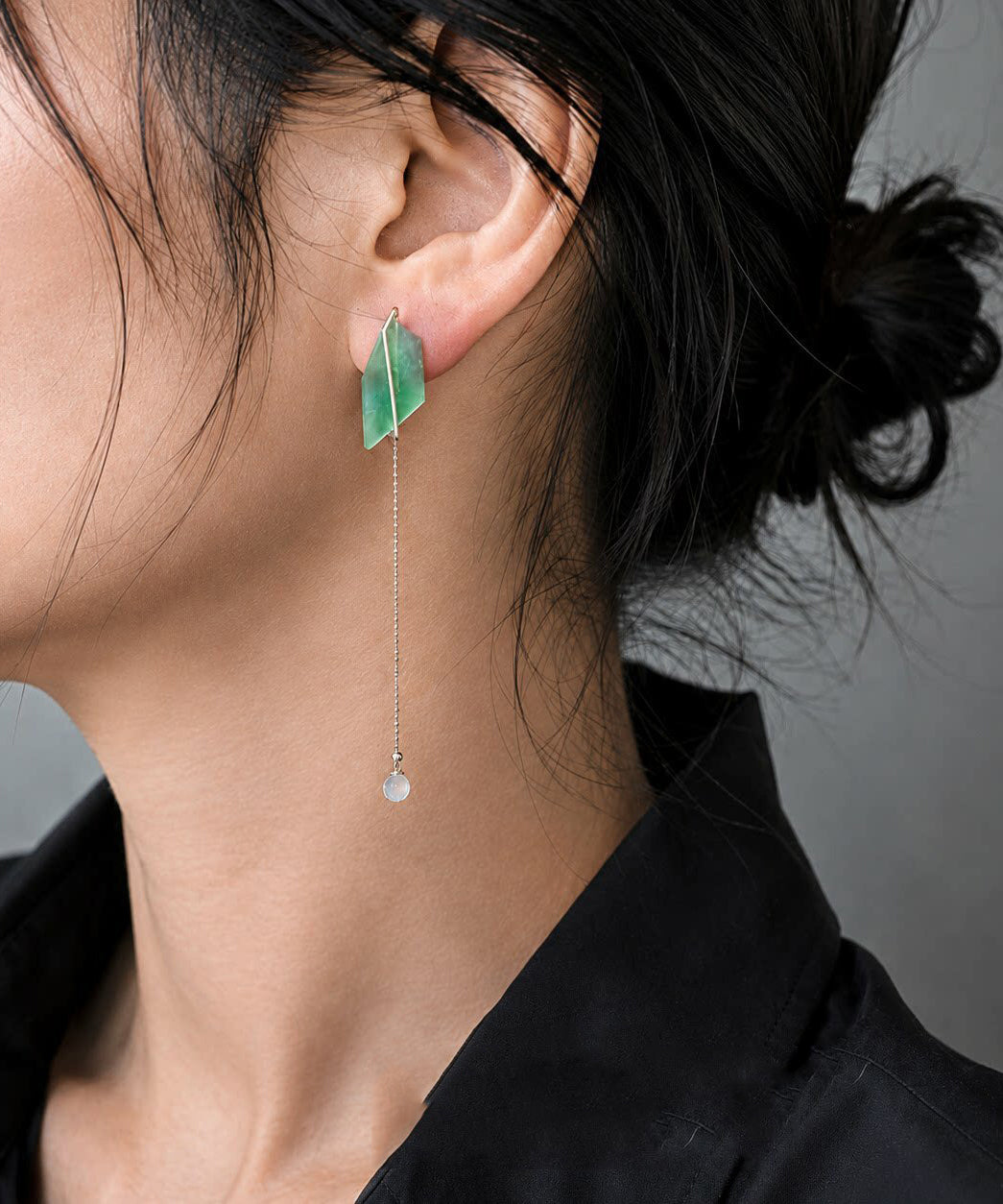 Skinny Green Alloy Jade Tassel Drop Earrings