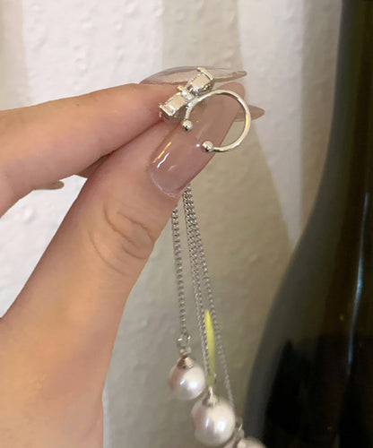 Skinny Silk Stainless Steel Love Pearl Tassel Drop Earrings