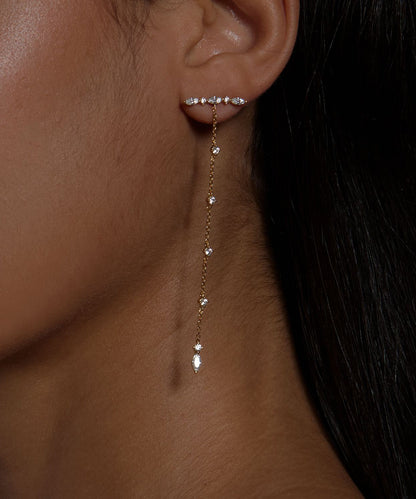 Skinny Silk Sterling Silver Overgild Zircon Tassel Drop Earrings