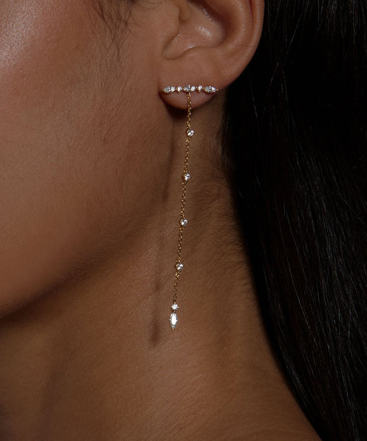 Skinny Silk Sterling Silver Overgild Zircon Tassel Drop Earrings