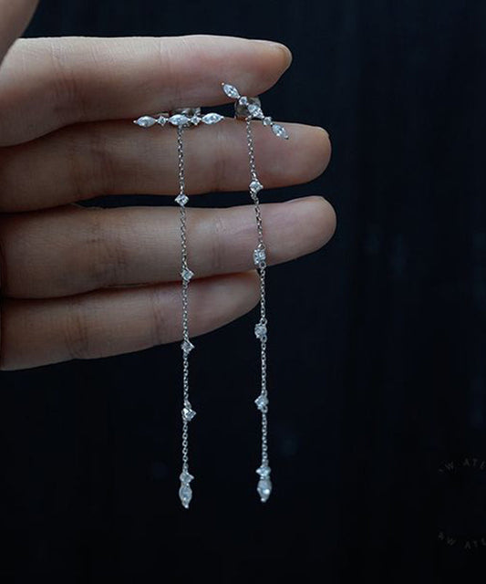 Skinny Silk Sterling Silver Overgild Zircon Tassel Drop Earrings