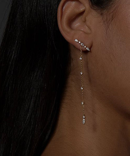 Skinny Silk Sterling Silver Overgild Zircon Tassel Drop Earrings