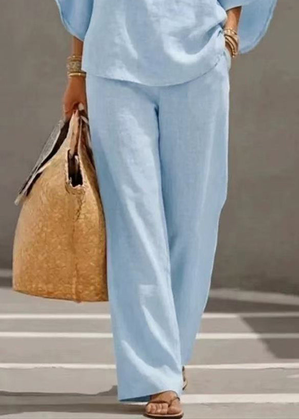Sky Blue Cotton Two Piece Set Women Clothing Stand Collar Fall