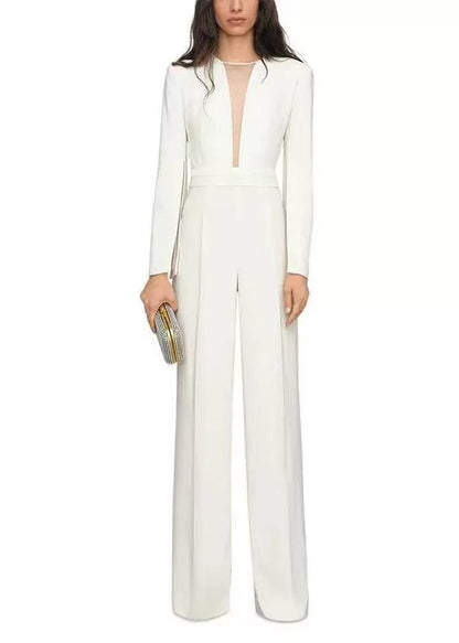 Slim Fie Black Tulle Patchwork Jumpsuits Flare Sleeve