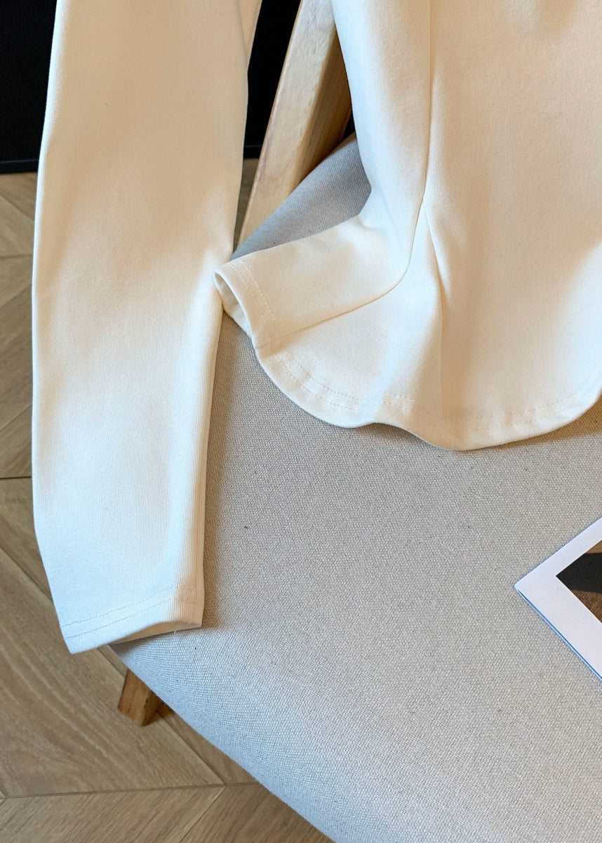 Slim Fit Apricot Floral Wrinkled Patchwork Cotton T Shirt