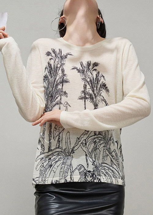 Slim Fit Apricot O Neck Print Thin Knit Sweater Fall