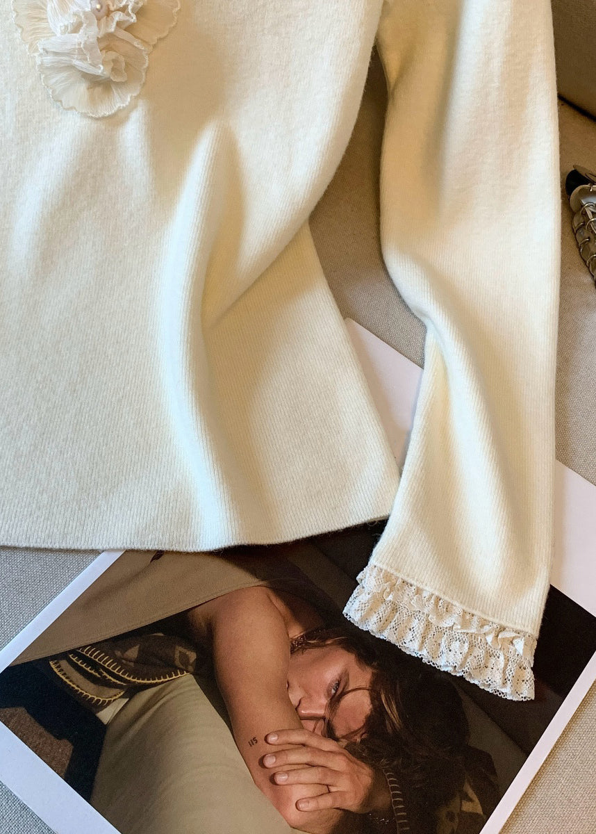 Slim Fit Apricot Ruffled Solid Knitting Cotton T Shirt Top