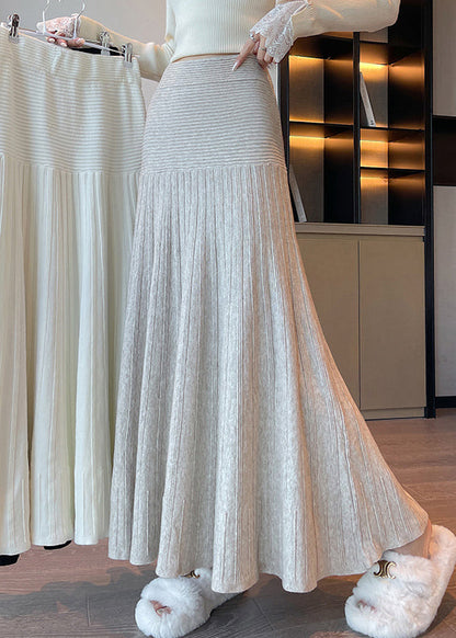 Slim Fit Apricot Striped Solid Knit Skirt Spring