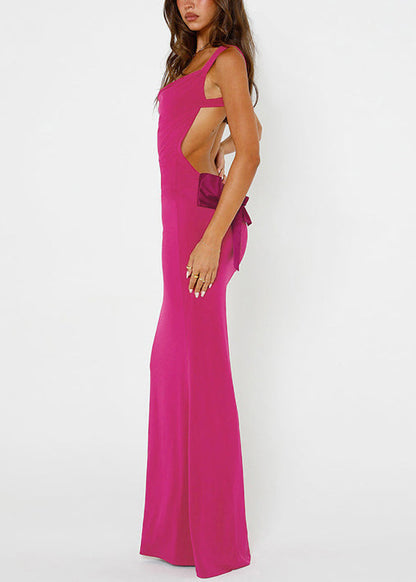 Slim Fit Black Backless Solid Long Dresses Sleeveless